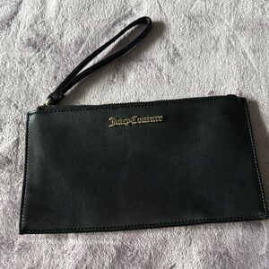Juicy Couture Black Leather Zip Wristlet with Gold Logo